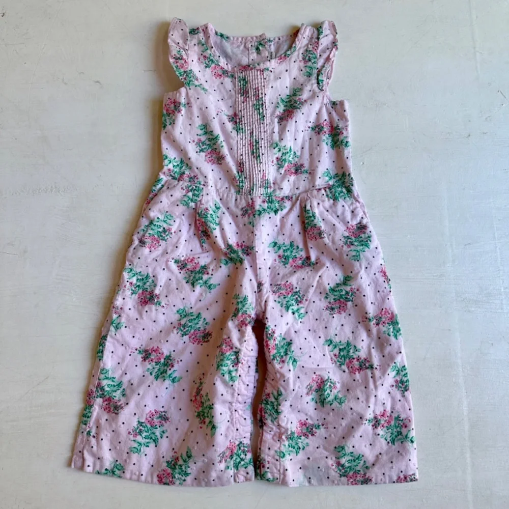 Janie and Jack Pink Swiss Dot Floral Jumpsuit
